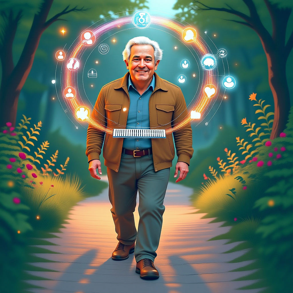 Joyful Elderly Man Radiating Connection and Progress