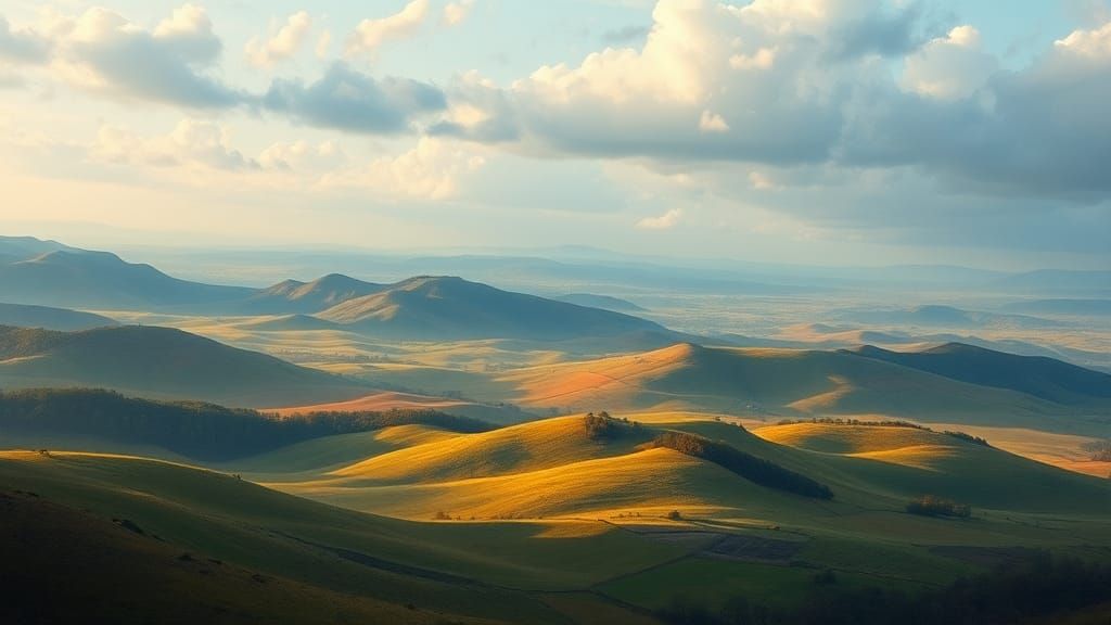Romantic Landscape with Rolling Hills and Vast Skies