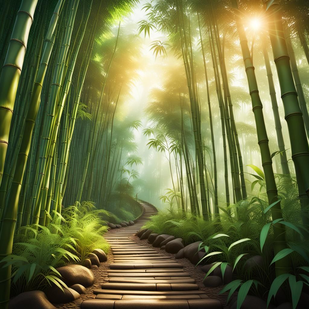 Mystical Bamboo Forest Path to Hidden Temple