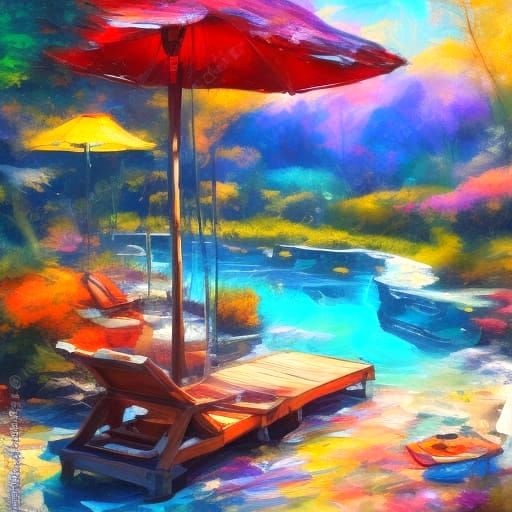 Rainbow Badger Enjoys Martini by Poolside