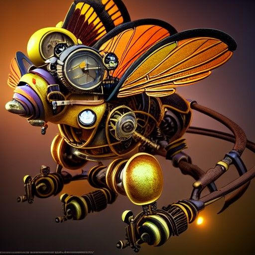 Steampunk Bumblebee with Rainbow Highlights in Steampunk Sty...