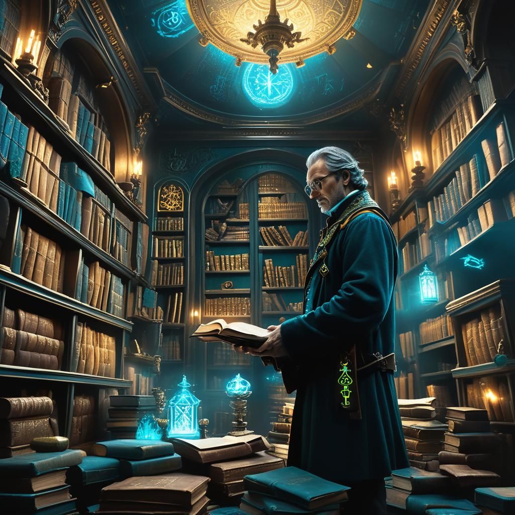 Auditor in Ornate Room with Glowing Runes