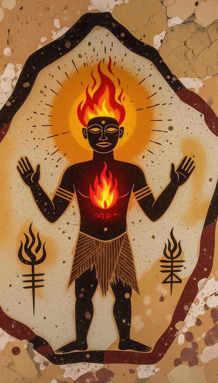 Ancient Flame Being on Stone Panel