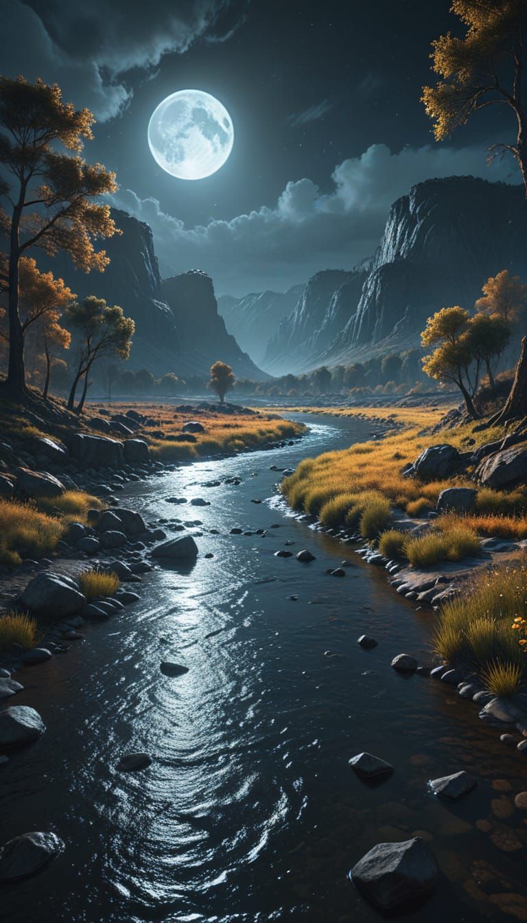 Day and Night River: A Surreal Digital Painting
