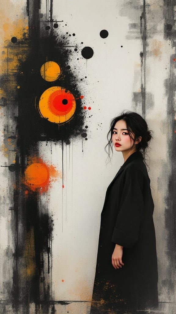 Asian Woman in Tokyo Street Scene with Minimalist Yūgen Aest...