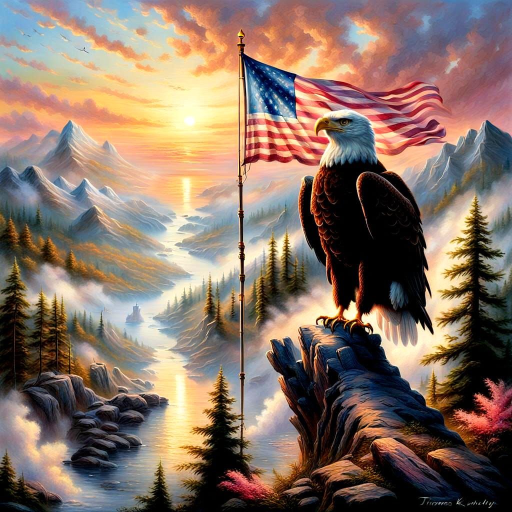 Ethereal American Flag and Eagle Fantasy