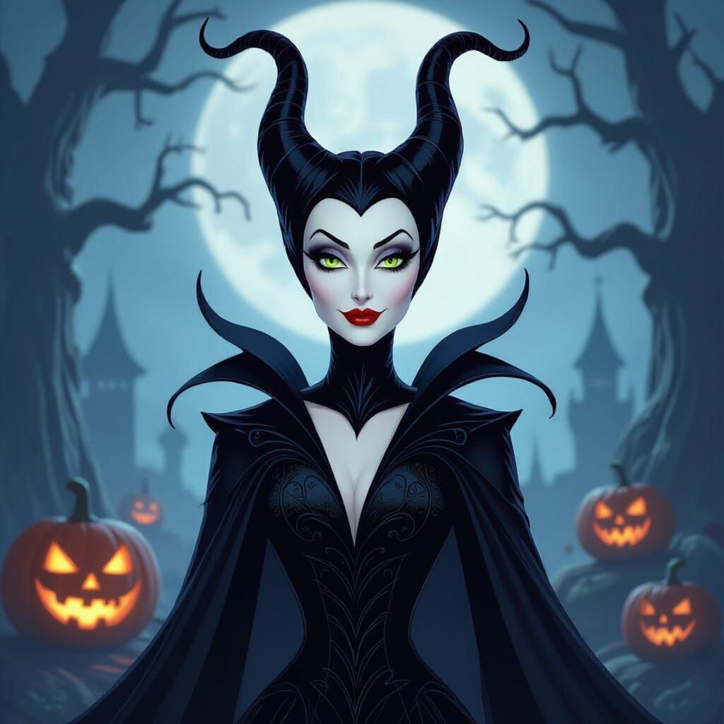 Maleficent Halloween Portrait in 2D Style