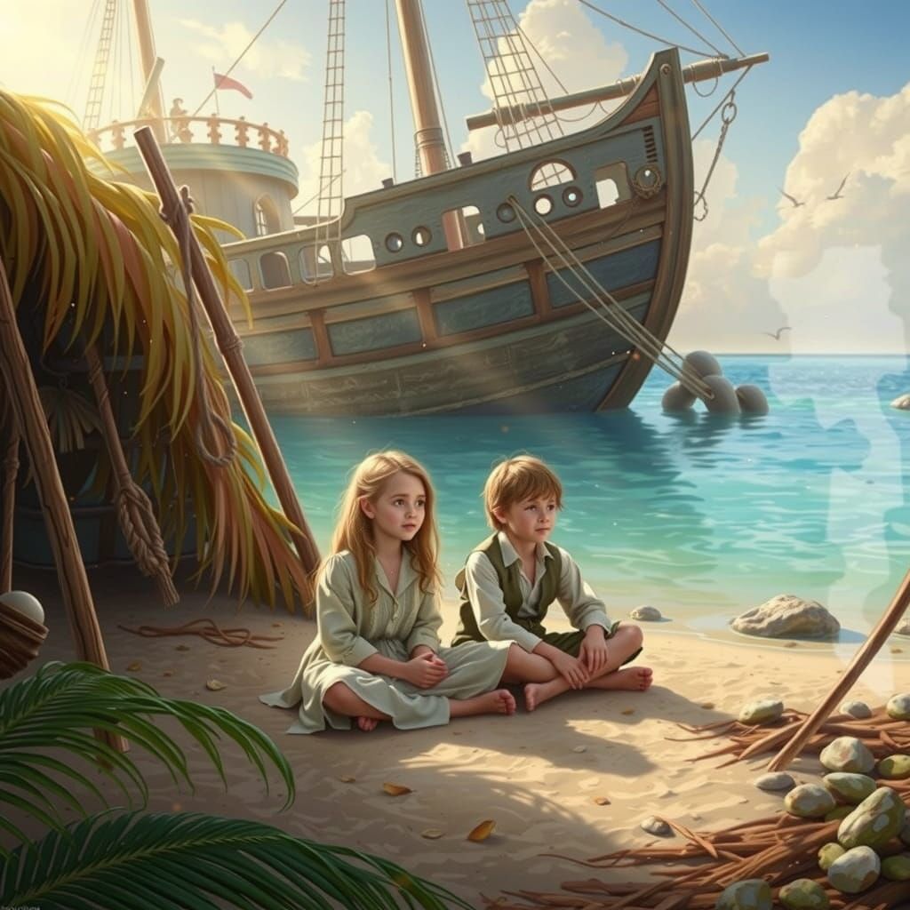 Children by Lagoon in Painterly Realism
