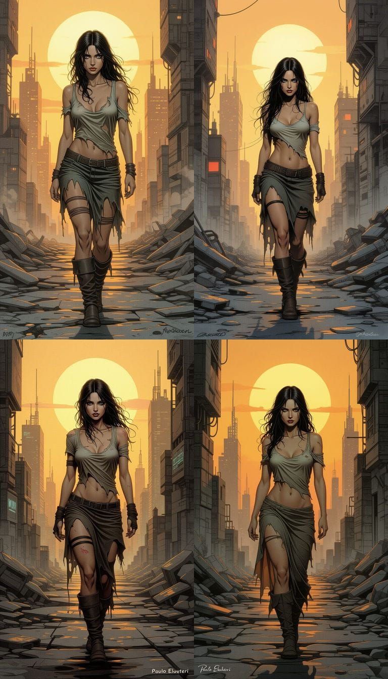 Druuna Explores a Decaying Futuristic City at Sunset