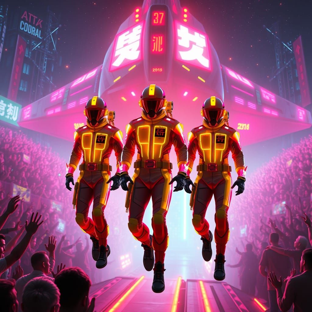 Cobra Kai in Cyberpunk Spacesuits with Cheering Crowd