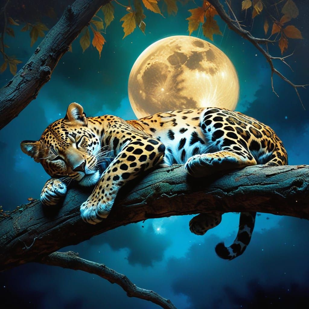 Spotted Leopard in Autumnal Twilight