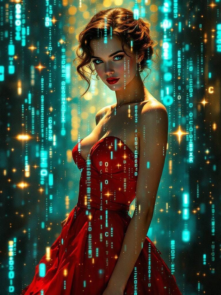 Cyberpunk Code Rain with Painterly Brushstrokes