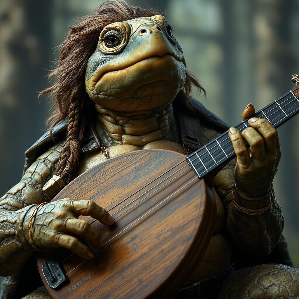 Tortle Bard Singing and Playing Lute in Epic Fantasy Art