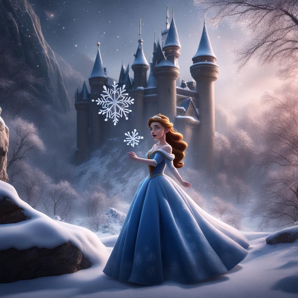 Disney Princess Catches Snowflake: Fantasy Concept Art