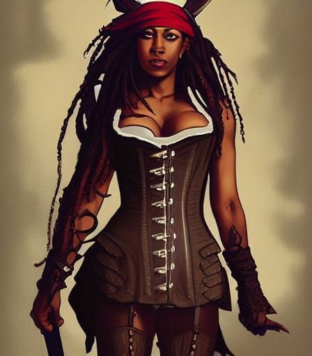 Hyper-Realistic Pirate Captain in Corset and Bandana