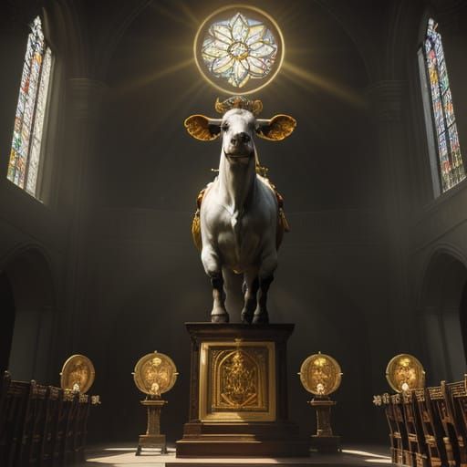 Cow Sings on Altar in Dramatic Light