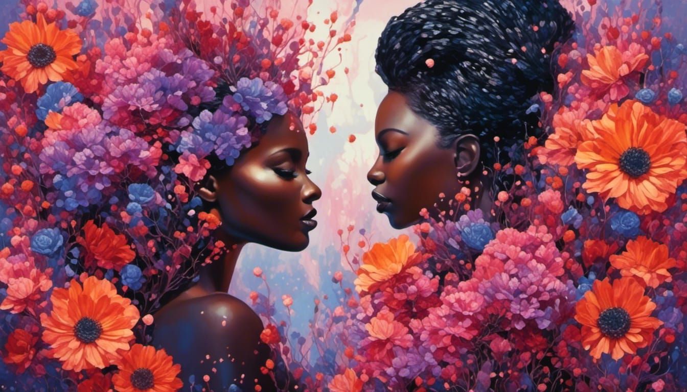 Black Couple's Valentine Kiss in Gildpunk Style