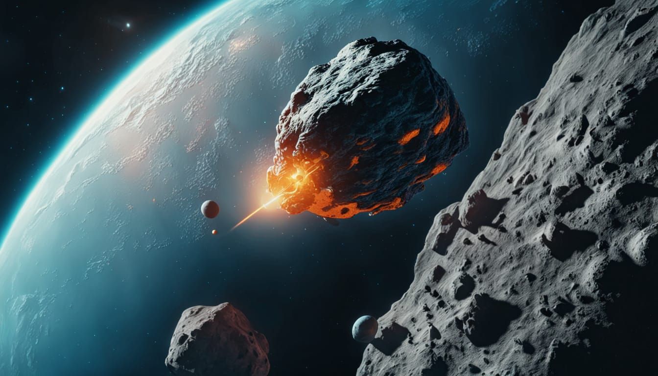 Asteroid Collision Course from Spaceship: Hyperrealistic Abs...
