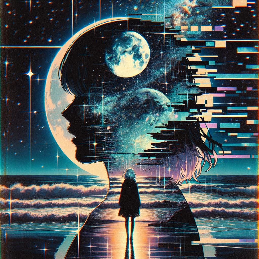 Trapped Mind: Glitchcore Meets Manga in Double Exposure