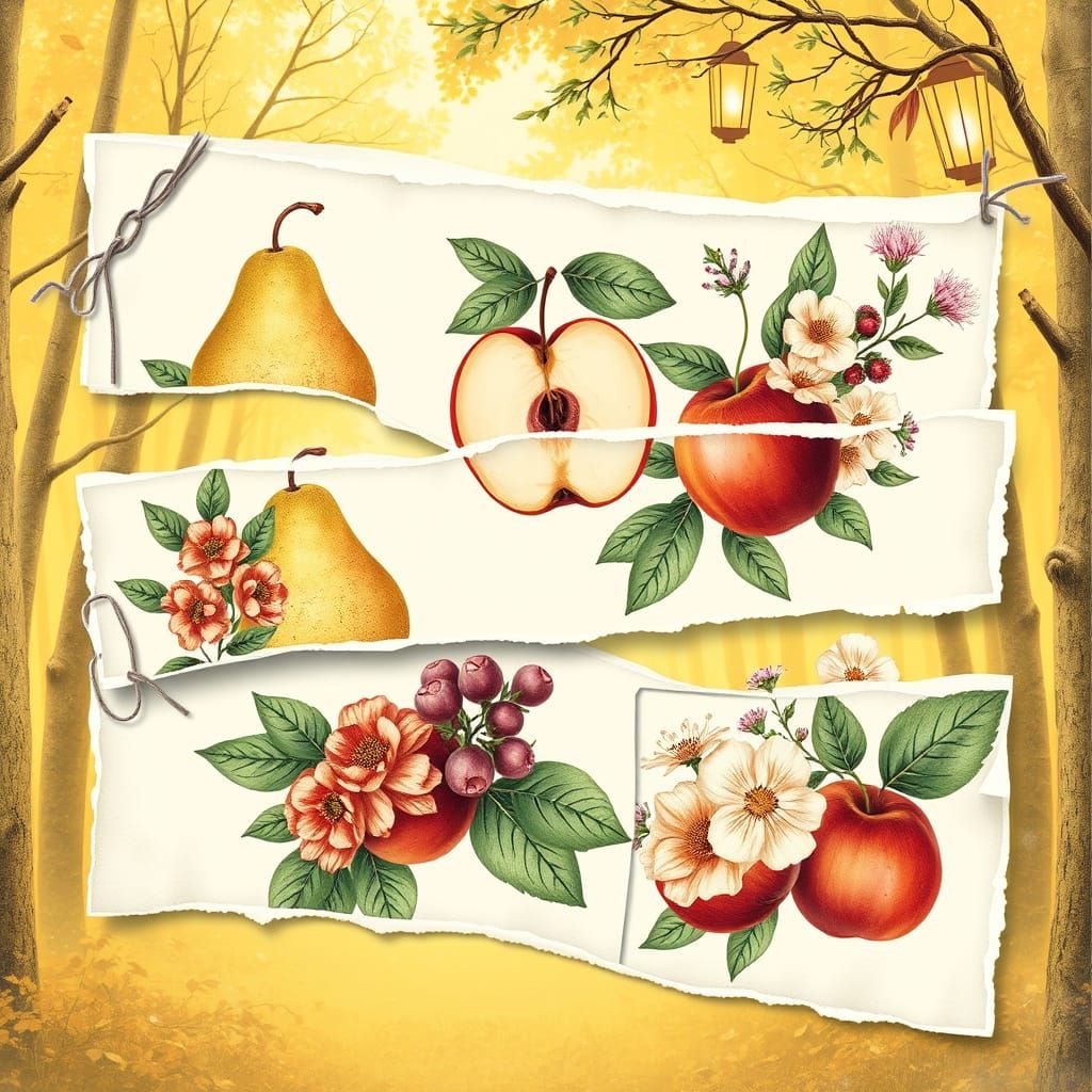 Vintage Fruit and Flower Botanical Illustration