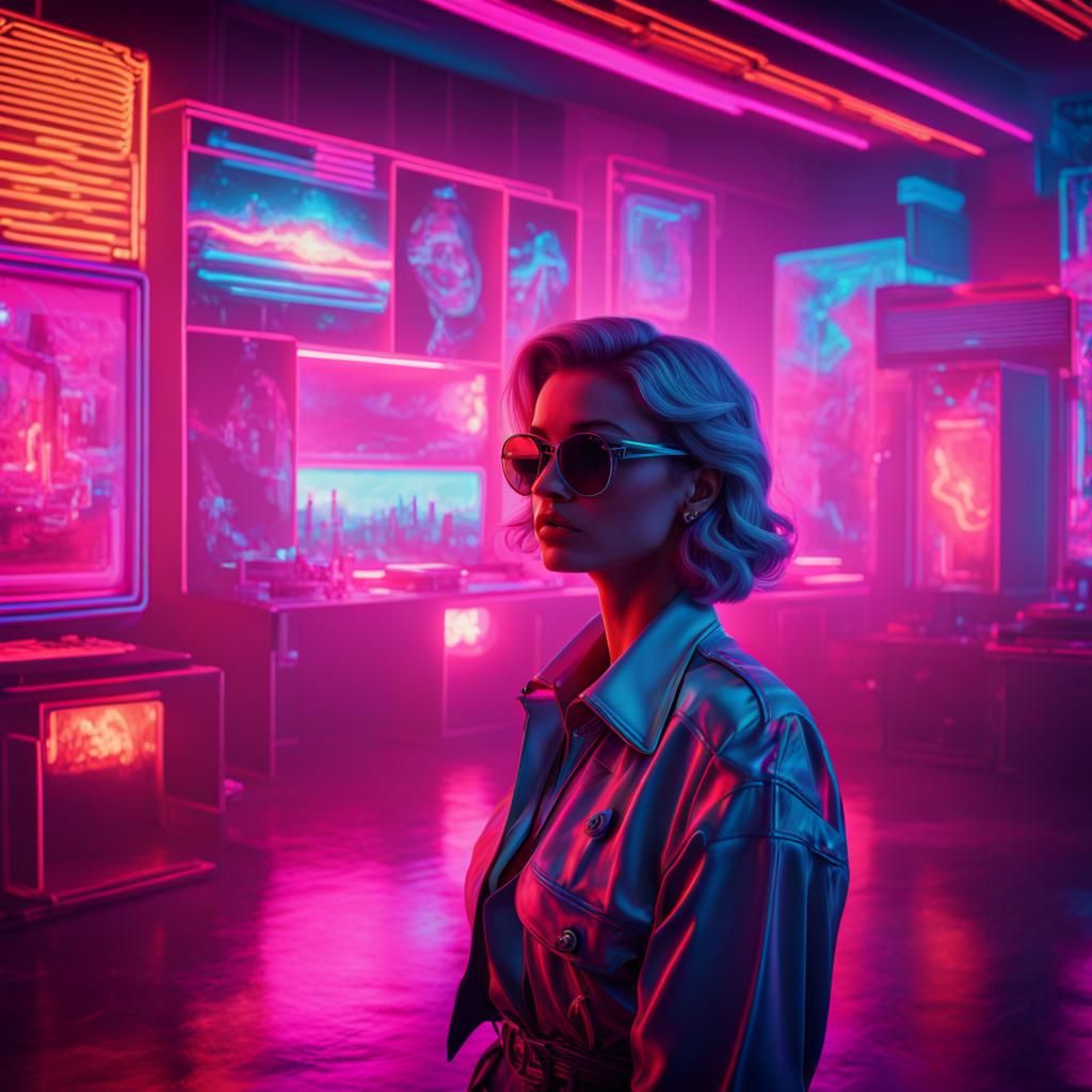 Neon 1980s Female Art in Vaporwave Style