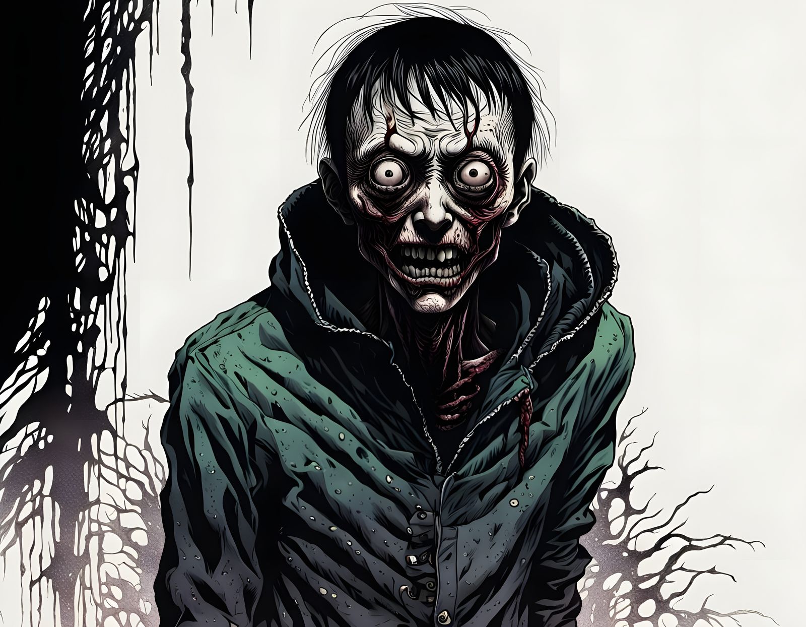 Disturbing Body Horror Image in Junji Ito Manga Style