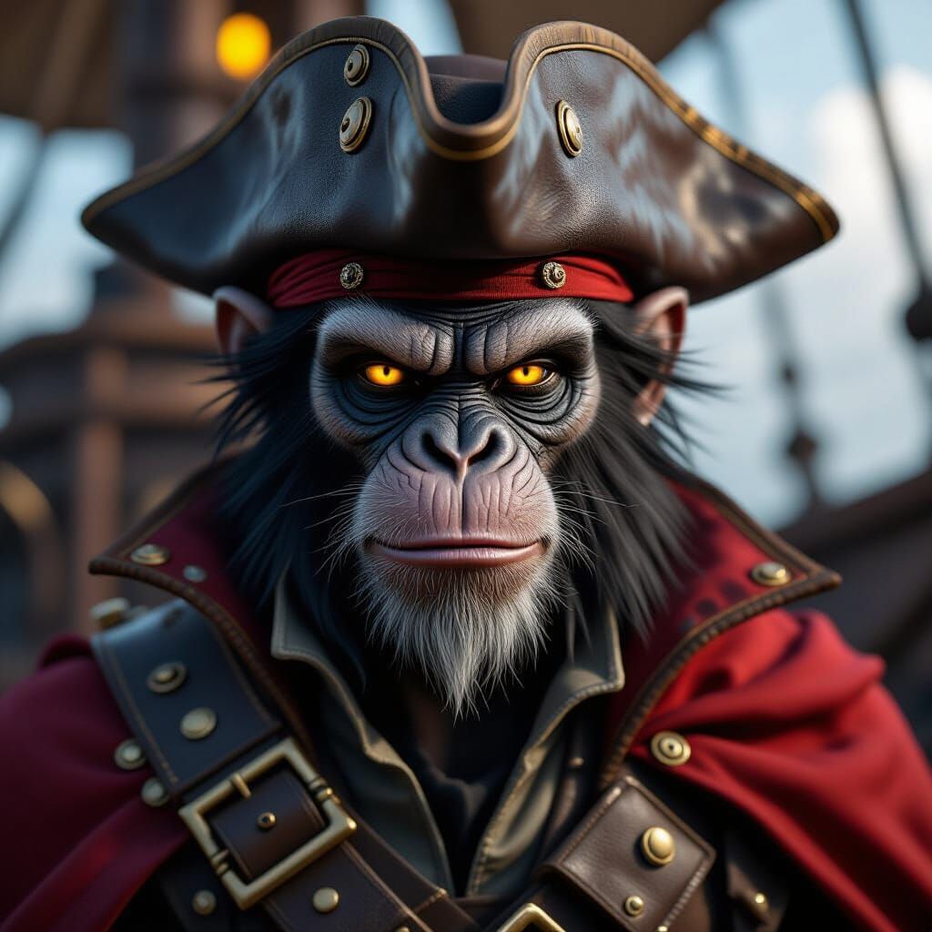 Techno-Punk Spider Monkey Pirate Portrait in Hyperrealism