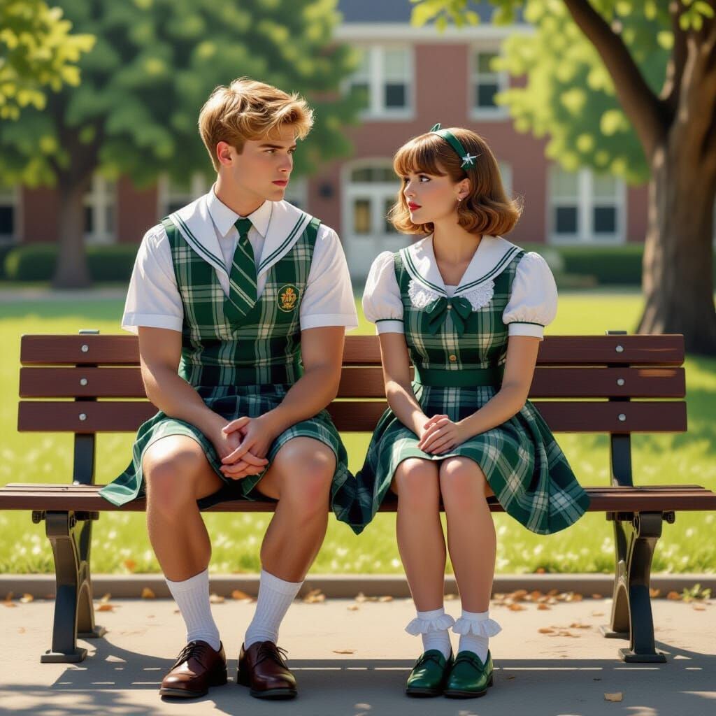 Man in Schoolgirl Uniform with Girlfriend