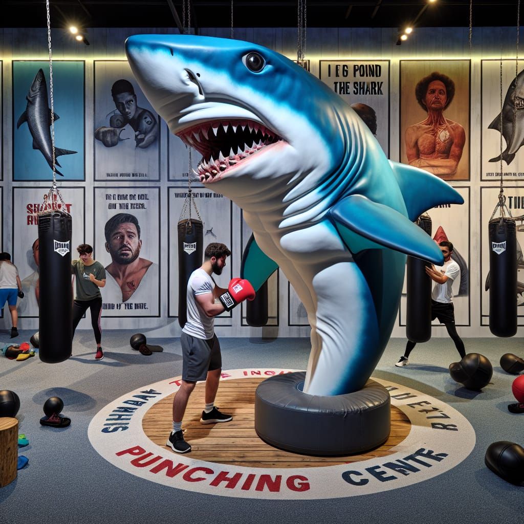 Shark Punching Center: A Dynamic Gym Illustration