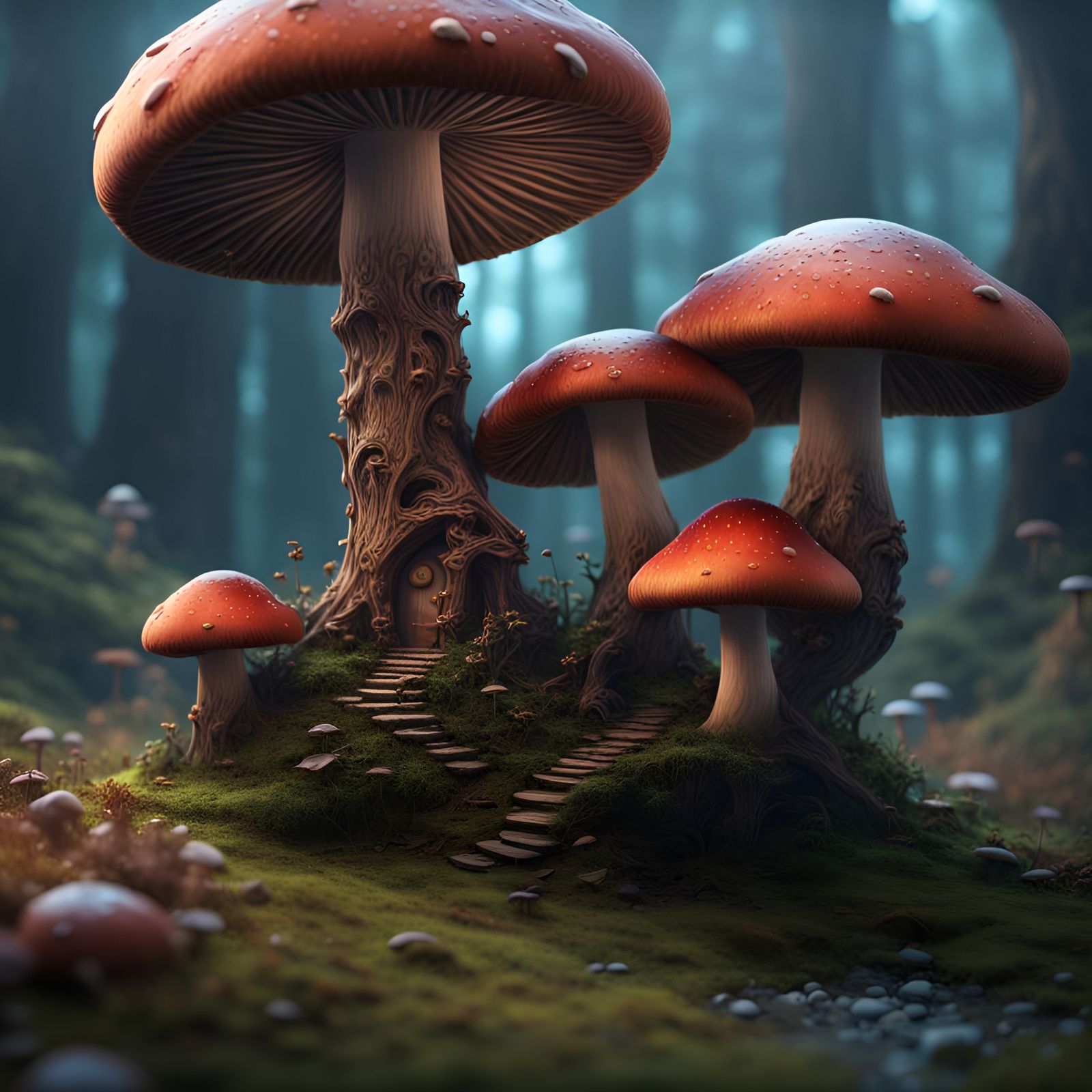 Magical Mushroom House: Detailed Matte Painting