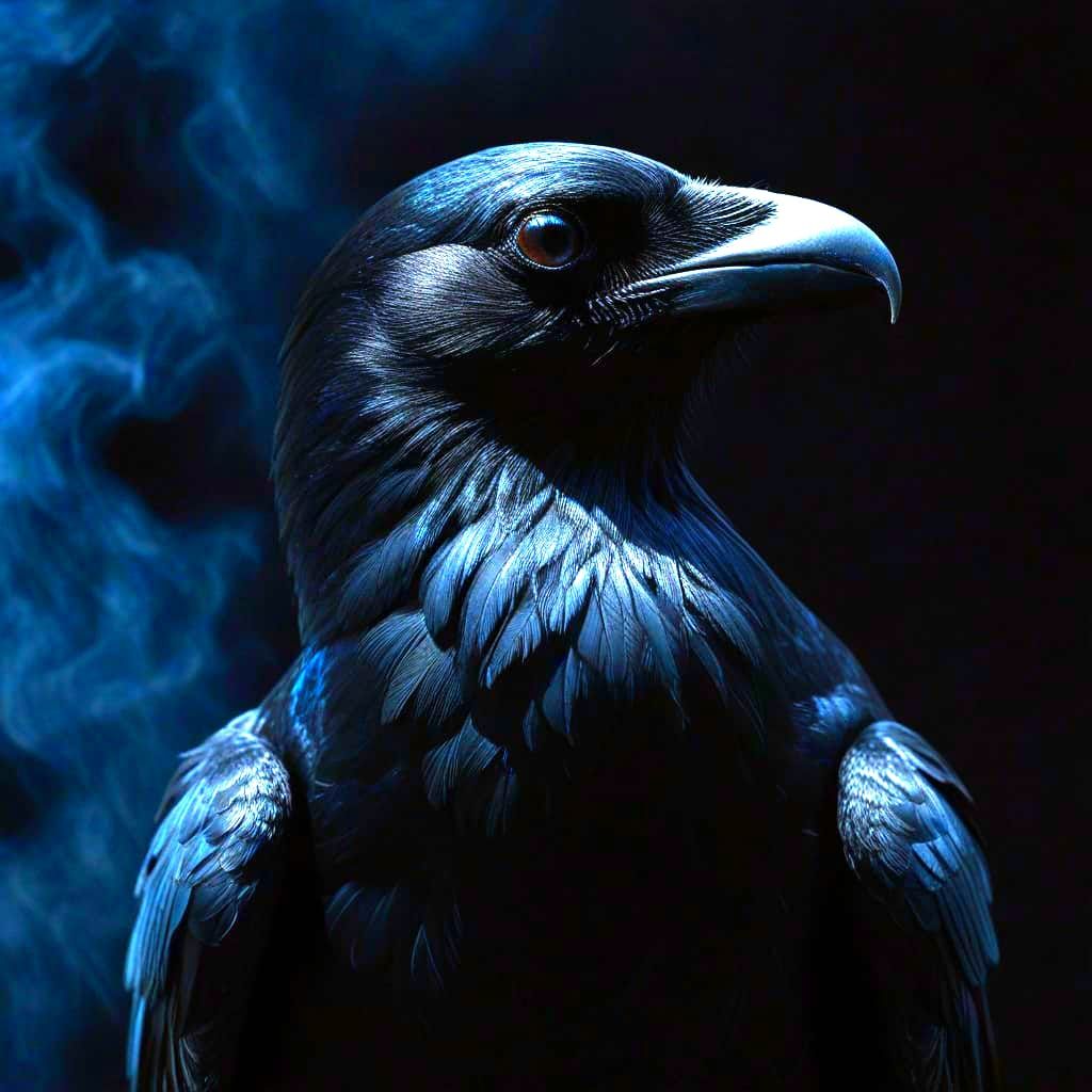 Majestic Raven on Edgar Allan Poe's Shoulder - Gothic Horror