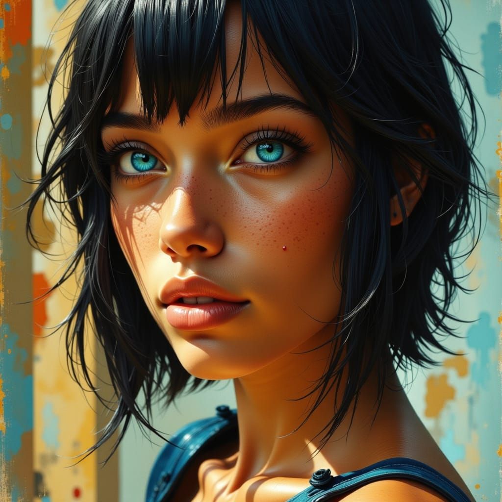 Colombian Gynoid Idol with Neon Eyes