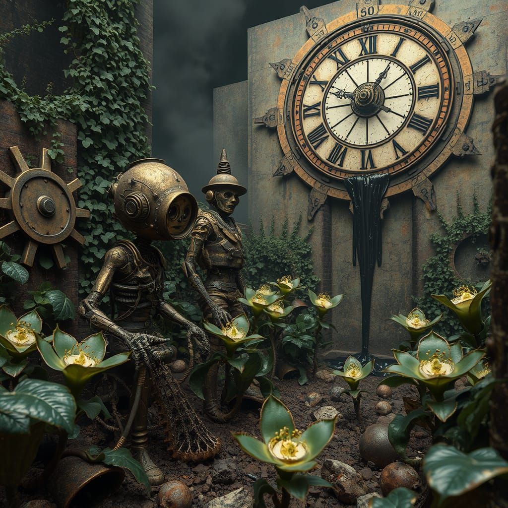Steampunk Automaton Garden in Dieselpunk Horror Style