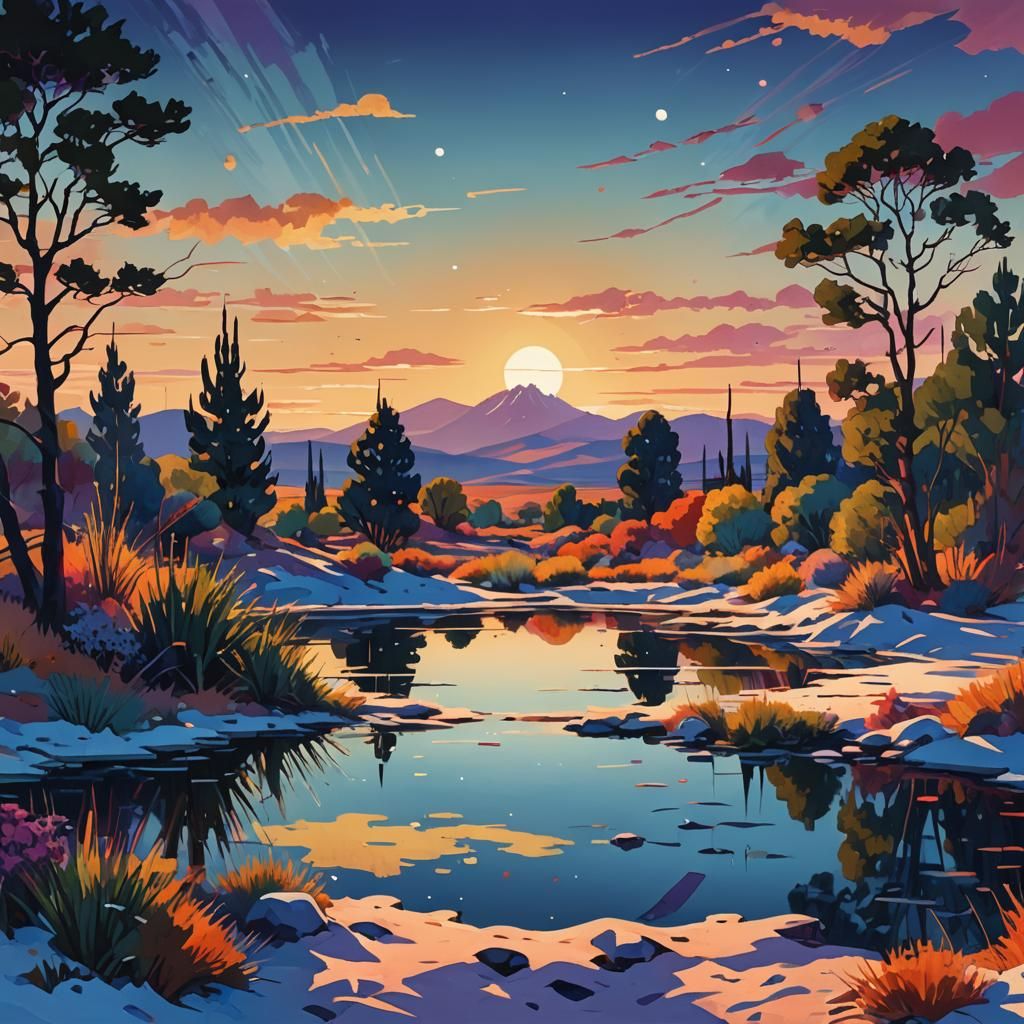 Desert Oasis in Abstract Expressionist Style