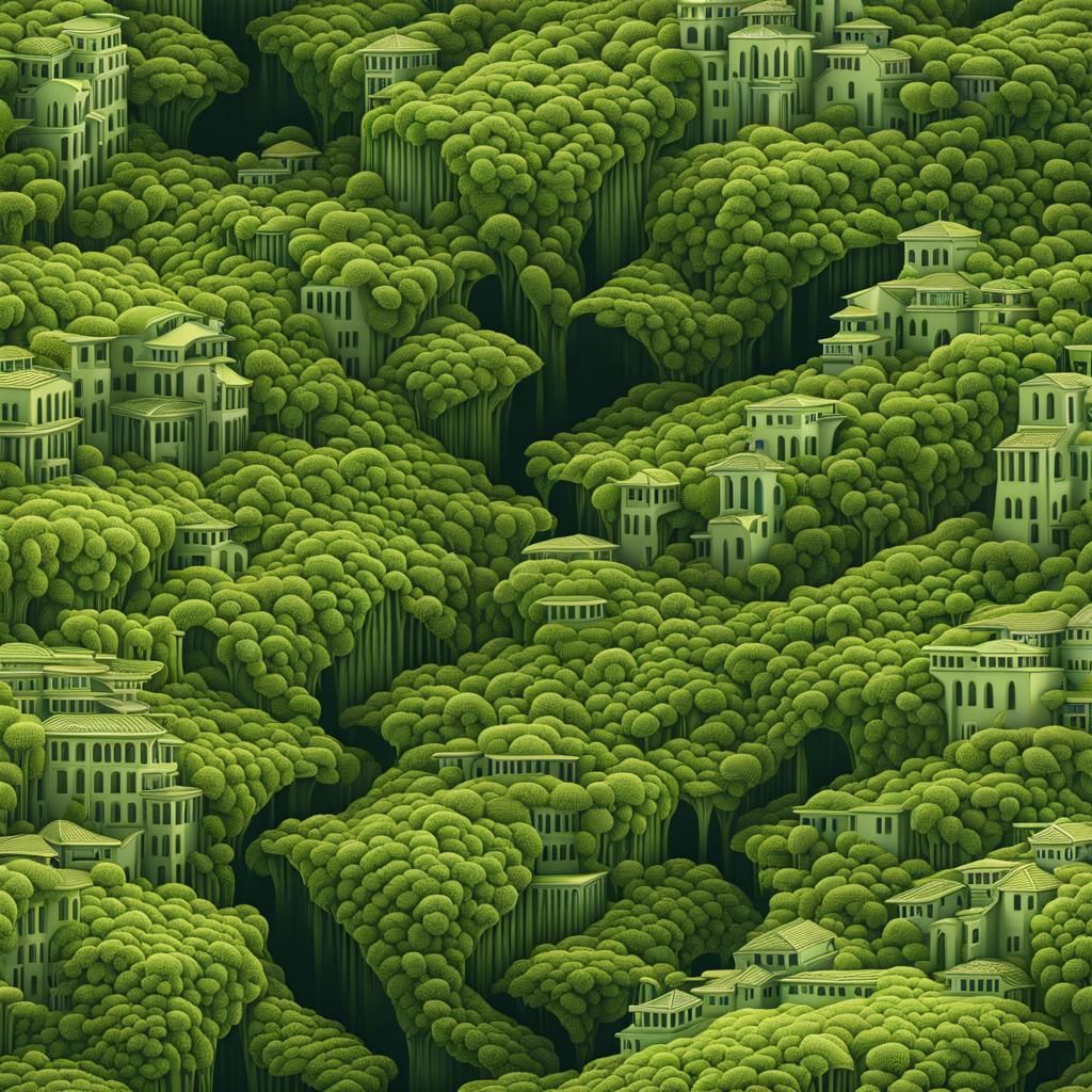 Overgrown City: Vines and Moss in Abstract Style