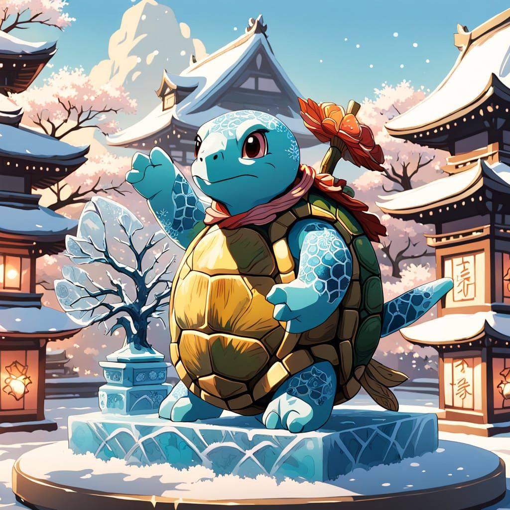 Vibrant Turtle in Traditional Japanese Setting