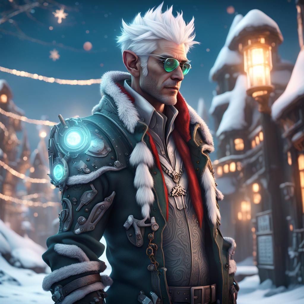 Cyberpunk Christmas Elf at North Pole in 8K