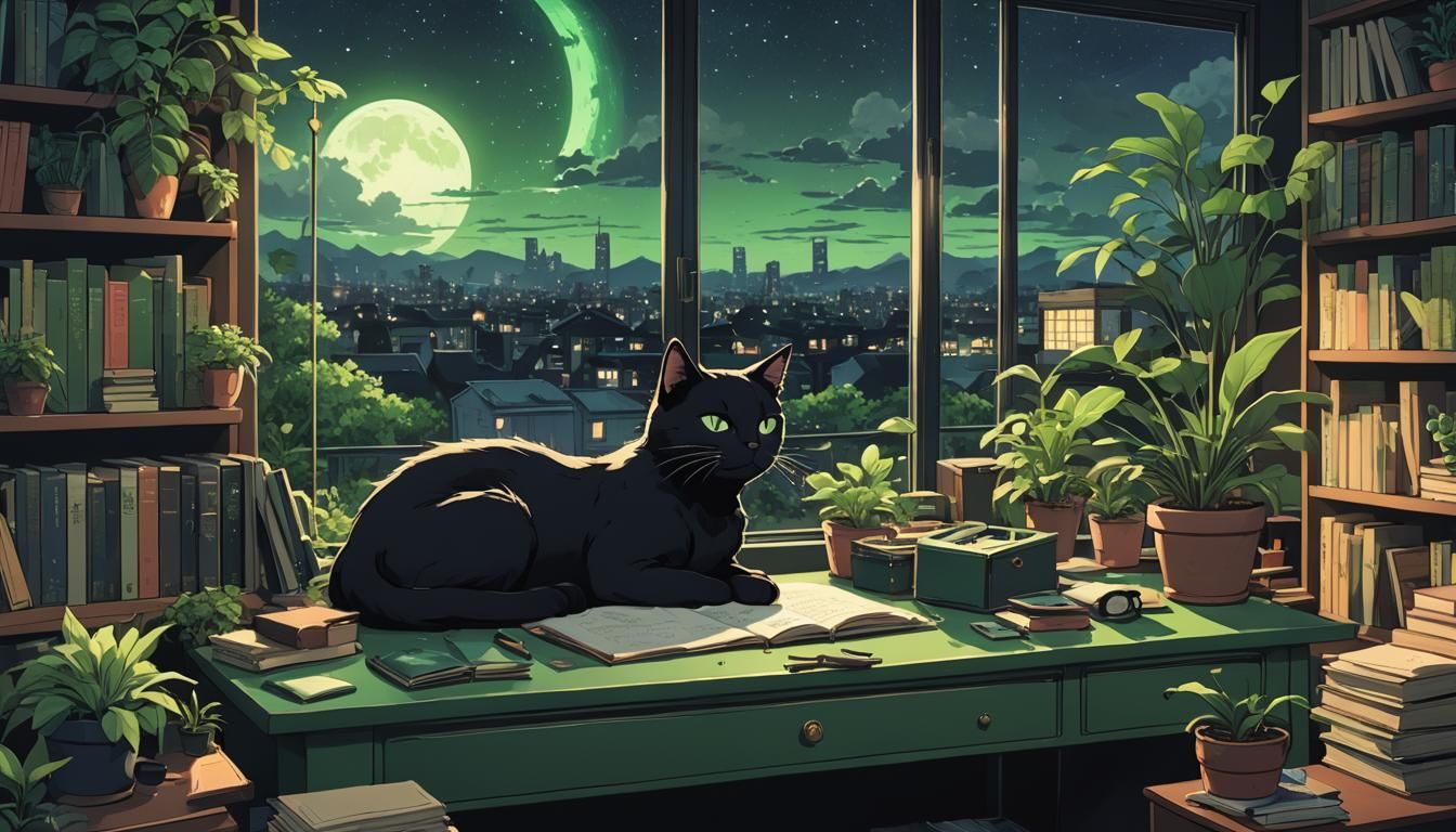 Black Cat Nap: Lo-fi Anime Green Room