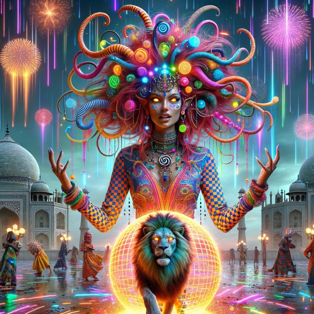 Empress Goddess with Crystal Horns and Graffiti Taj Mahal