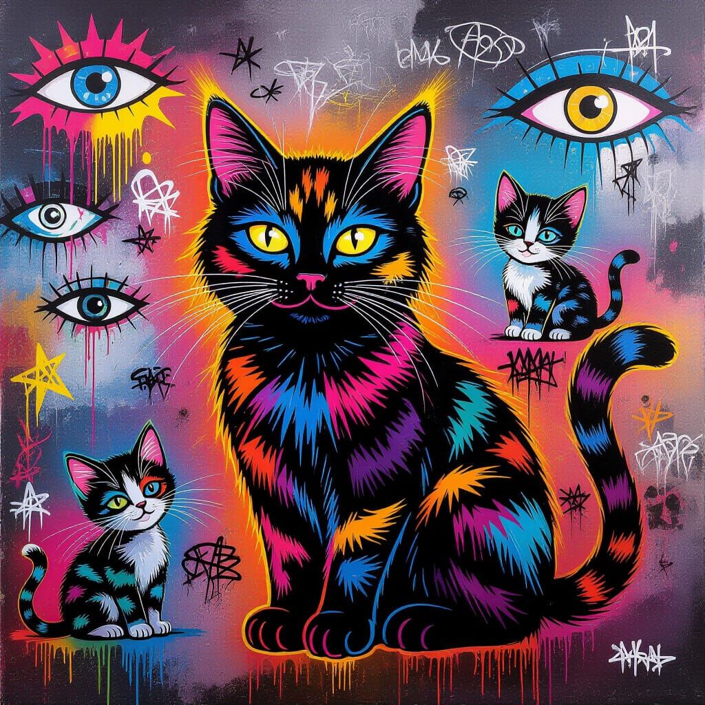 Majestic Cat in Abstract Graffiti Dream