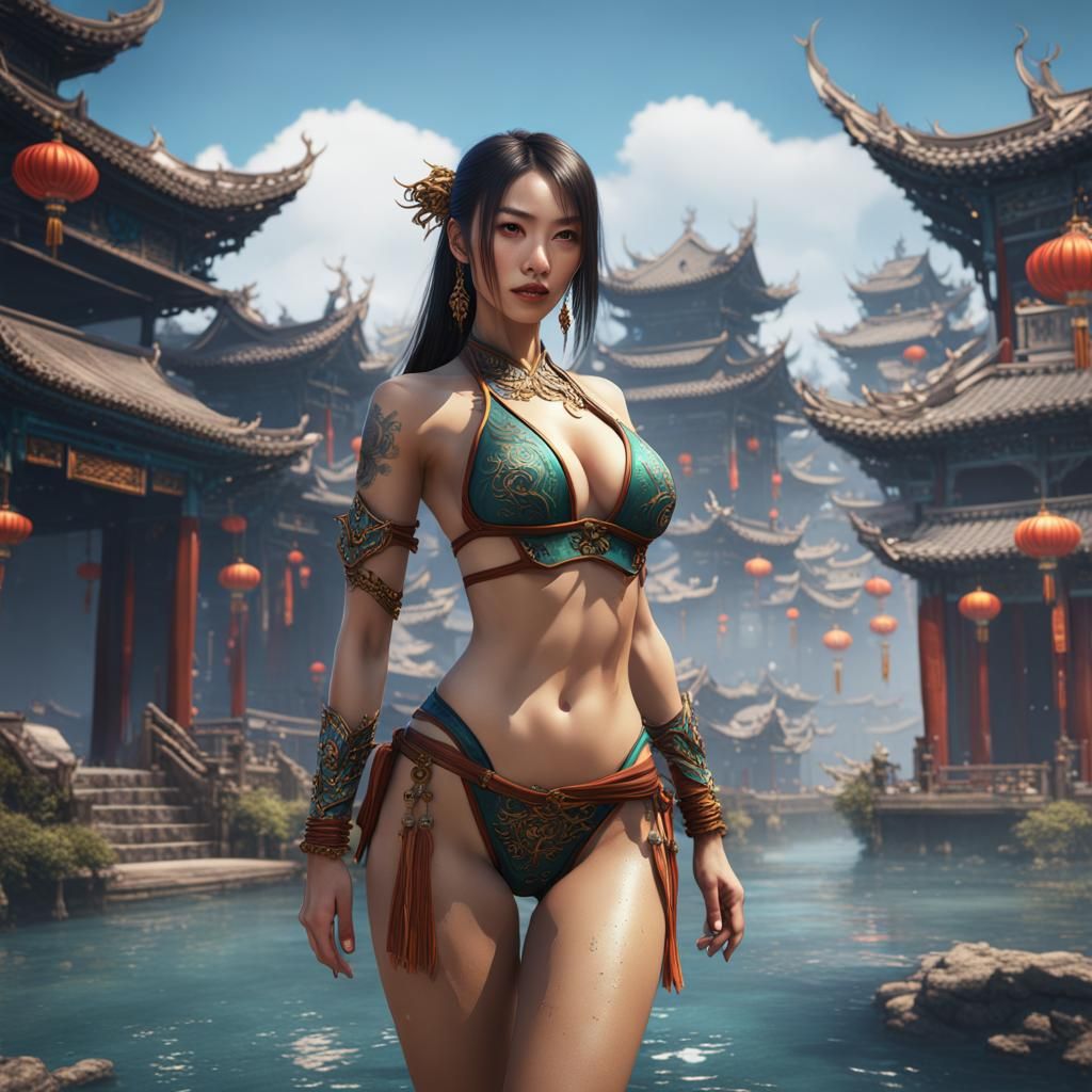 Detailed Matte Painting of a Bikini Model
