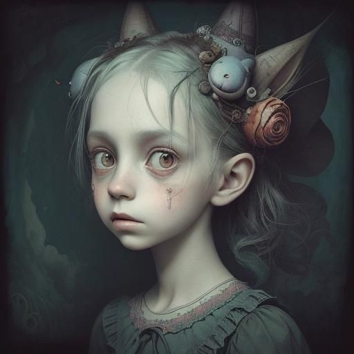 Whimsical Dreamscape Portrait in Ink Illustration Style