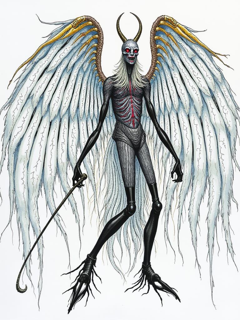 Dark Angelic Figure in Surrealist Style