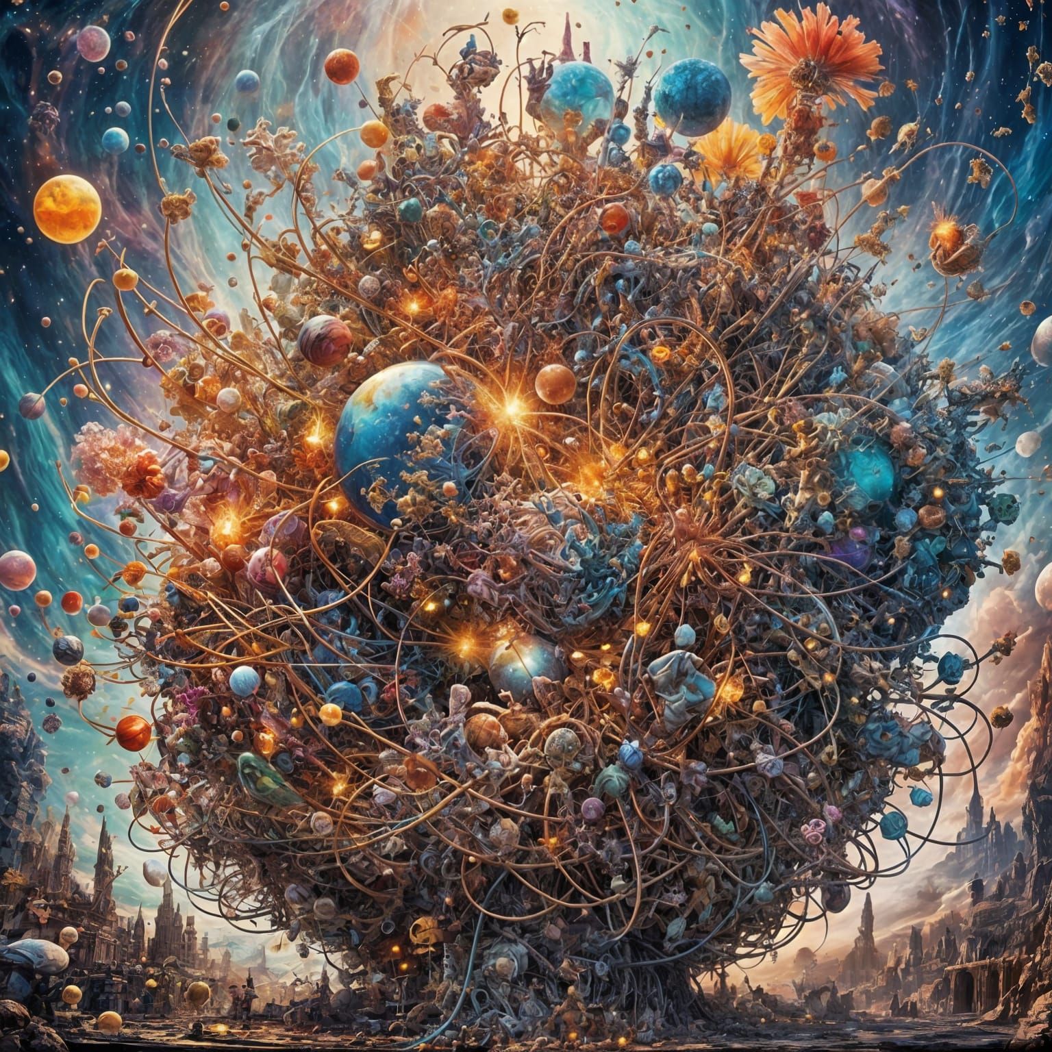 Colorful Fractal Explosion with Electric Wires