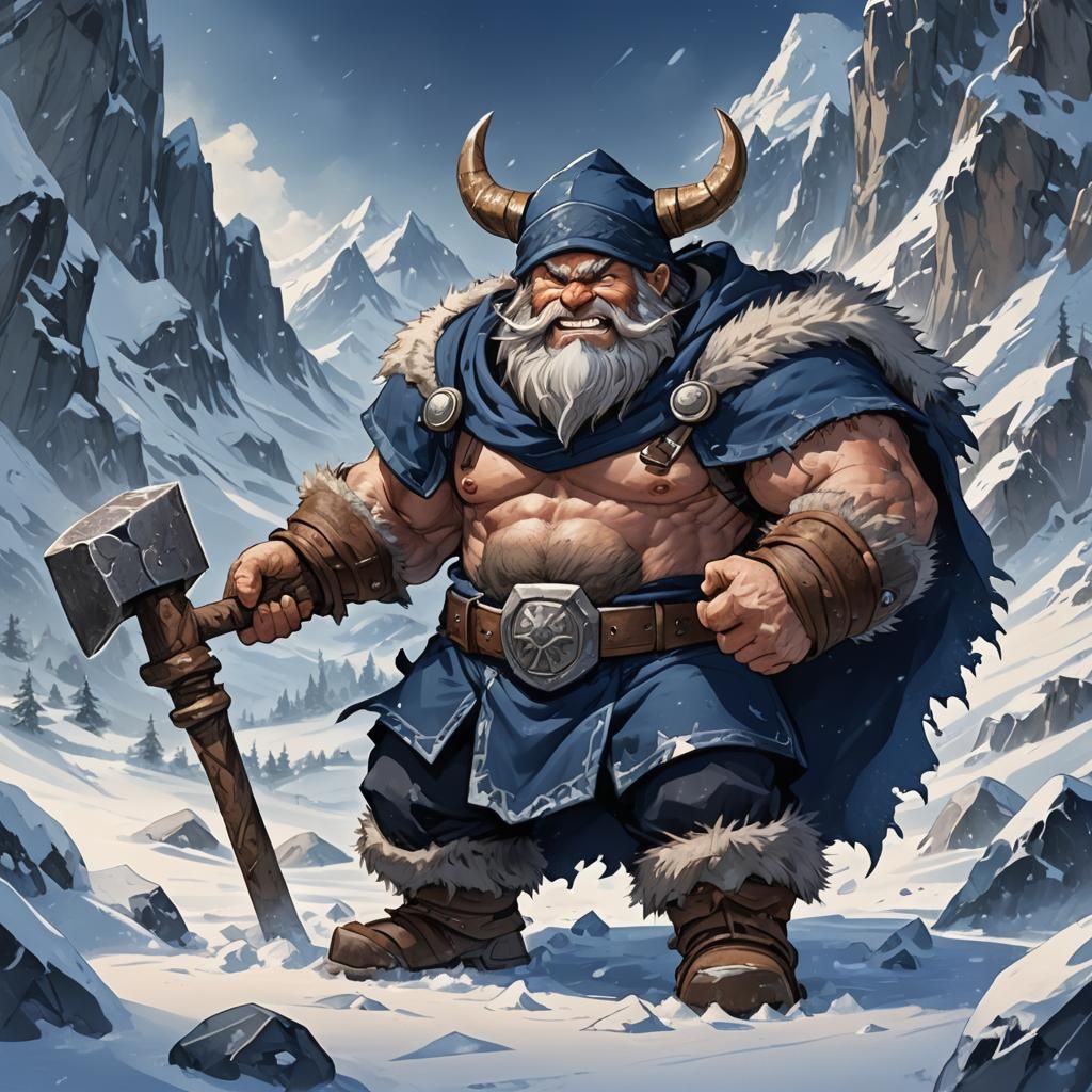 Icy Tundra: Dwarf Warrior in Cel-Shaded Style