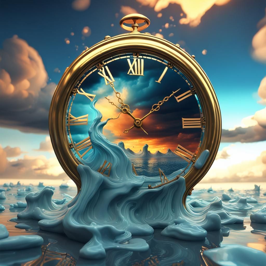 Surreal Melting Clock in Stormy Night Fantasy