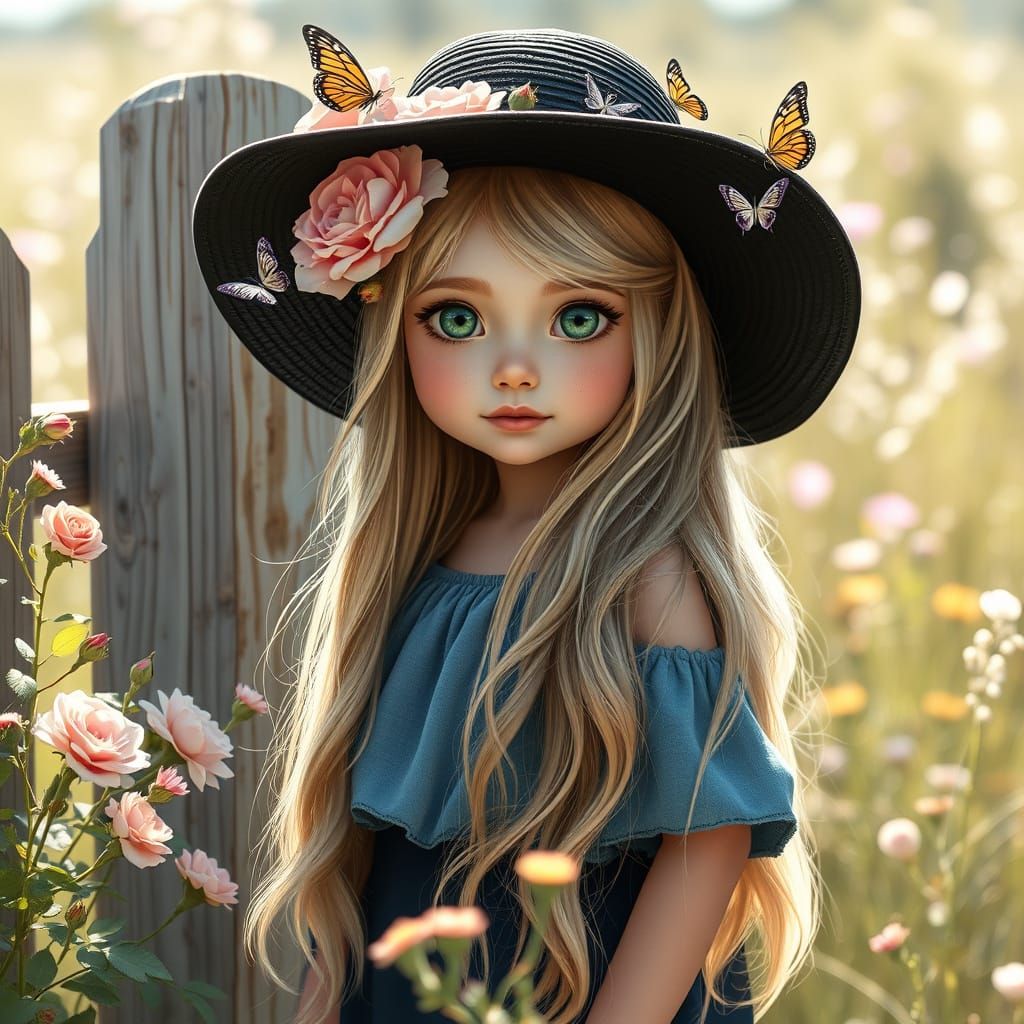 Enchanted Girl in Floral Garden, Whimsical Art