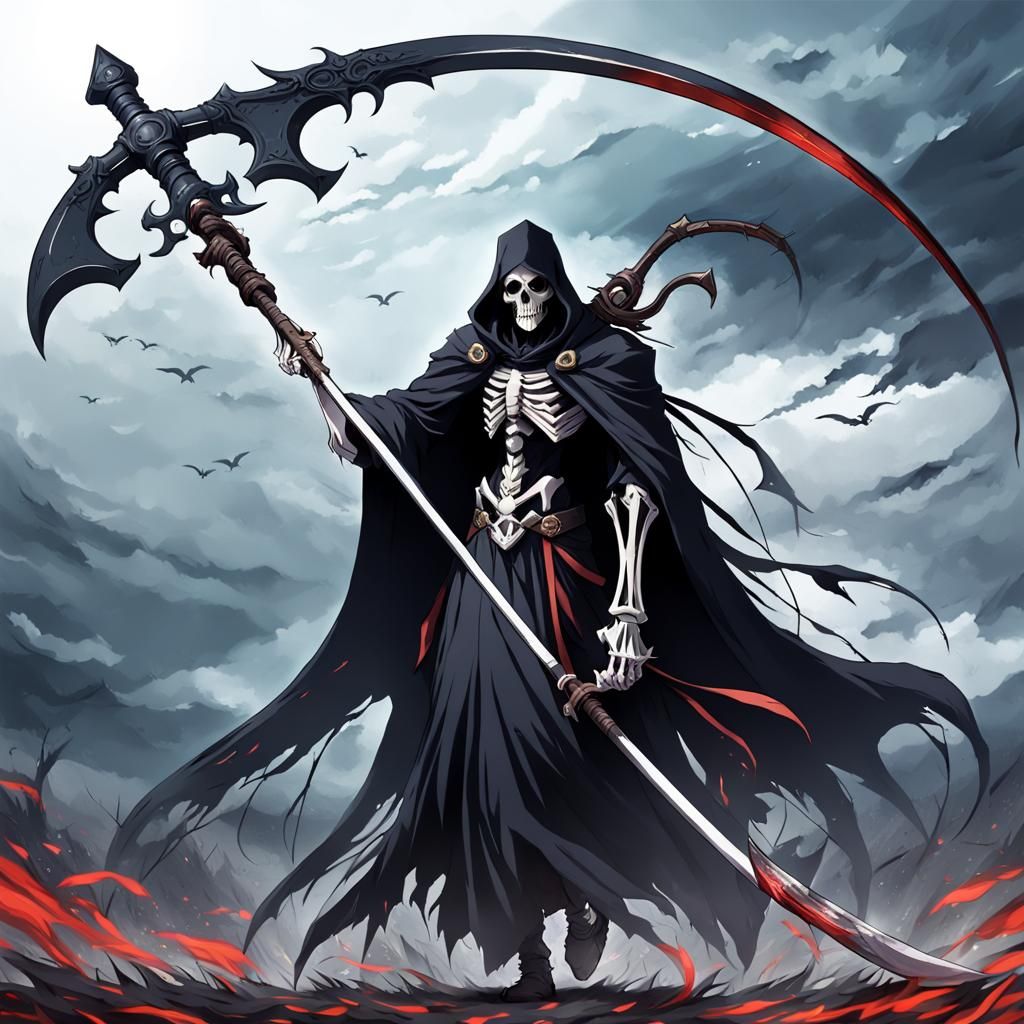 Anime Grim Reaper Skull with Scythe