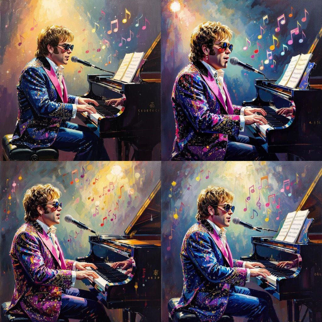 Elton John Performing in Monet Style, 1970s