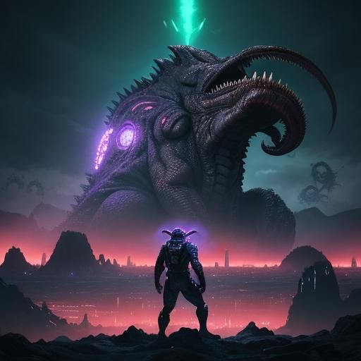 Orga's Bioluminescent Grasp: A Sci-Fi Kaiju Battle